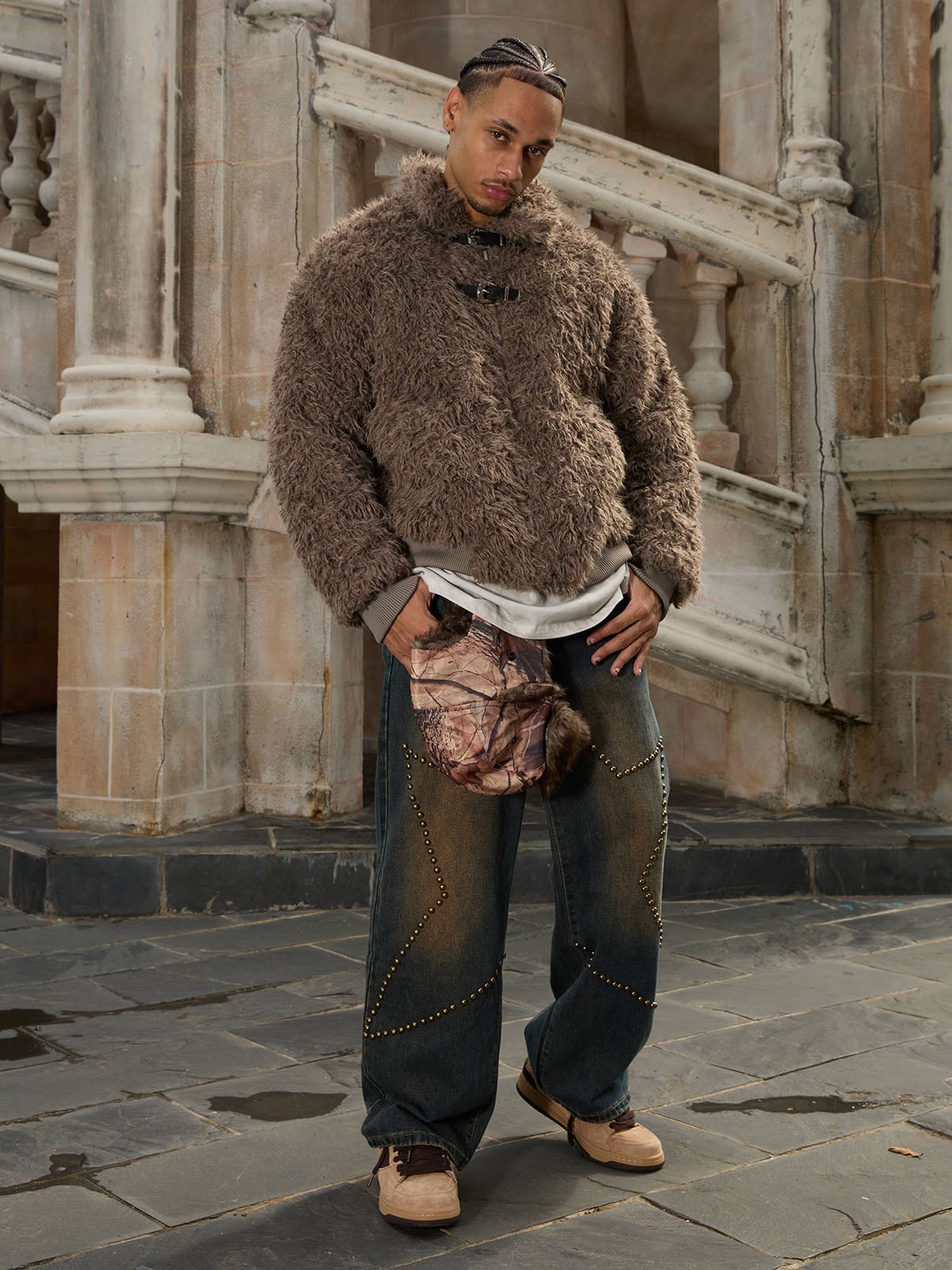 "Gemini" Metal leather Faux Fur Jacket