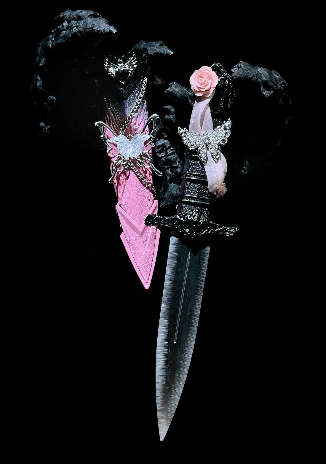 Handmade dagger-Pink ink butterfly