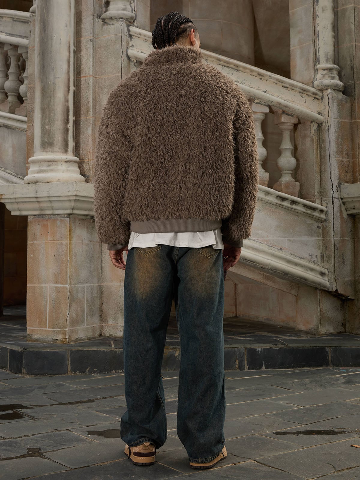"Gemini" Metal leather Faux Fur Jacket
