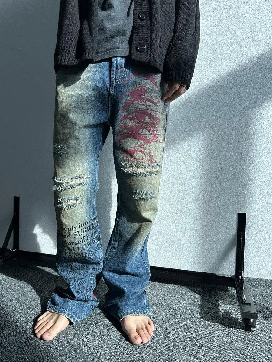 Lost Eyes BRG heavy washed distressed jeans - Dekayed