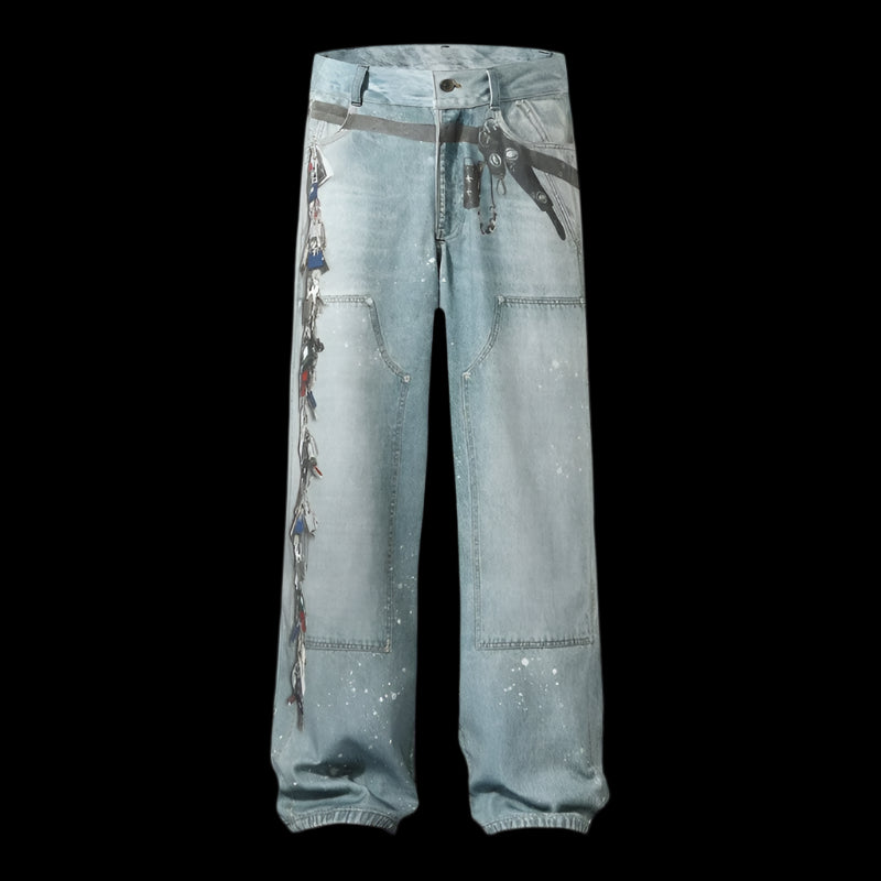 Multi Key Ink Splashed Baggy Jeans