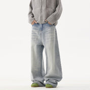 gray washed baggy jeans.