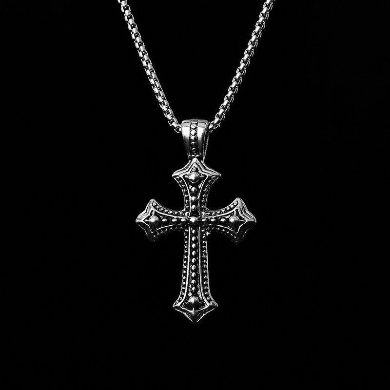Gothic camo cross necklace close picture.