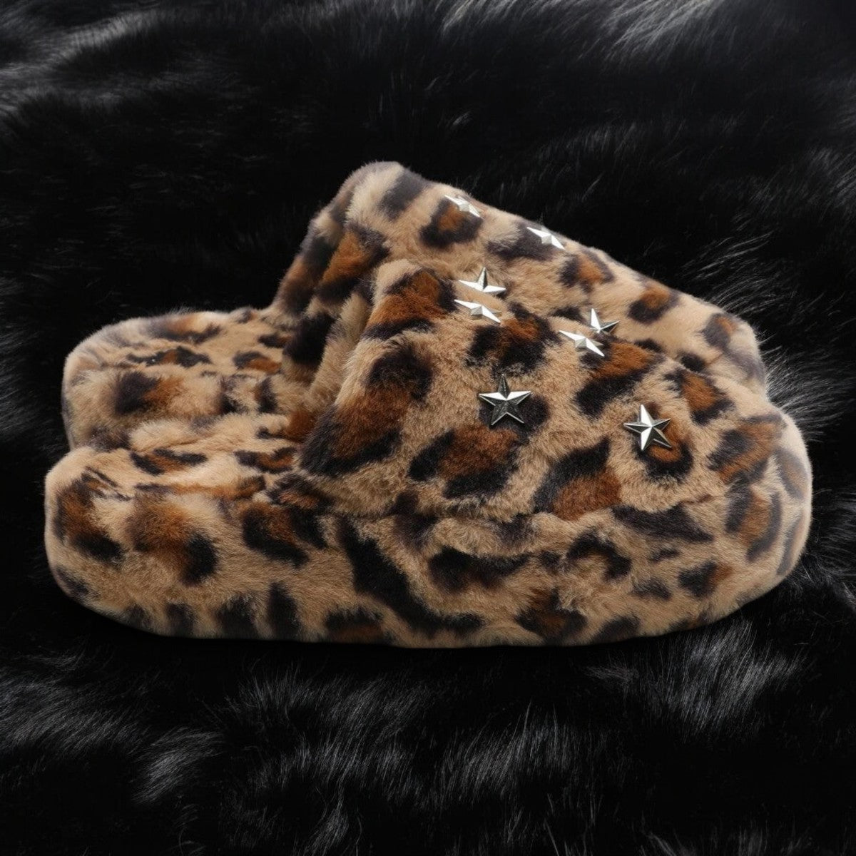 Leopard Star Fur Slippers