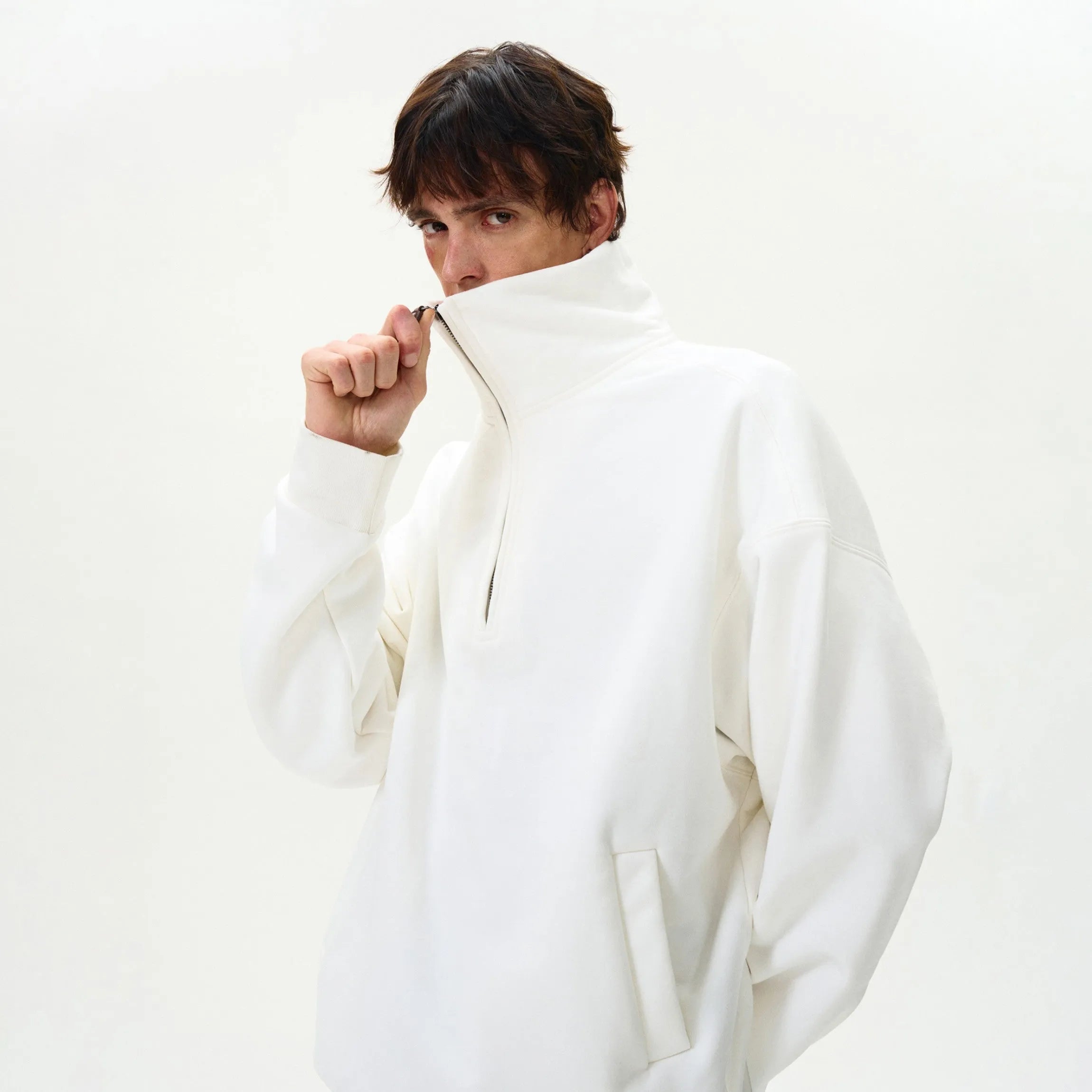 "Ma$on" Half-high Snow Collar Zipper Sweater