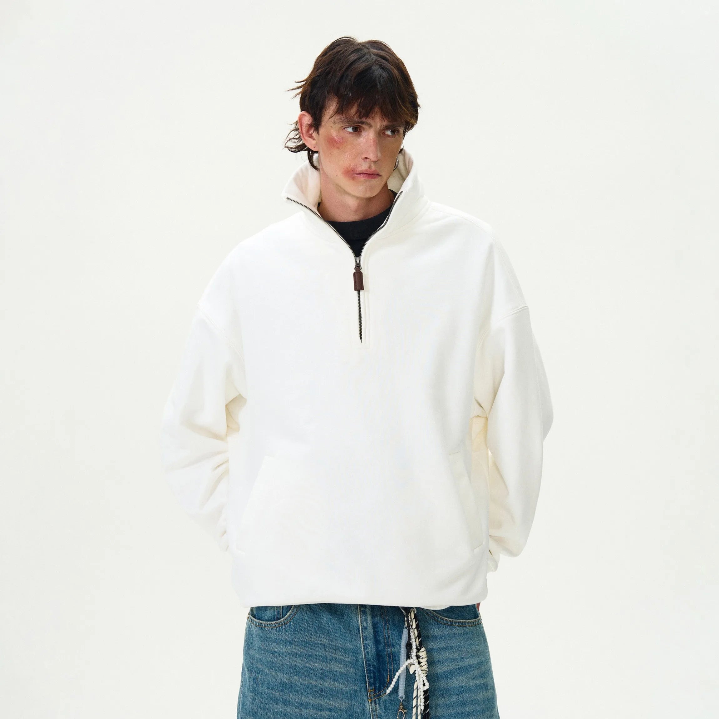 "Ma$on" Half-high Snow Collar Zipper Sweater