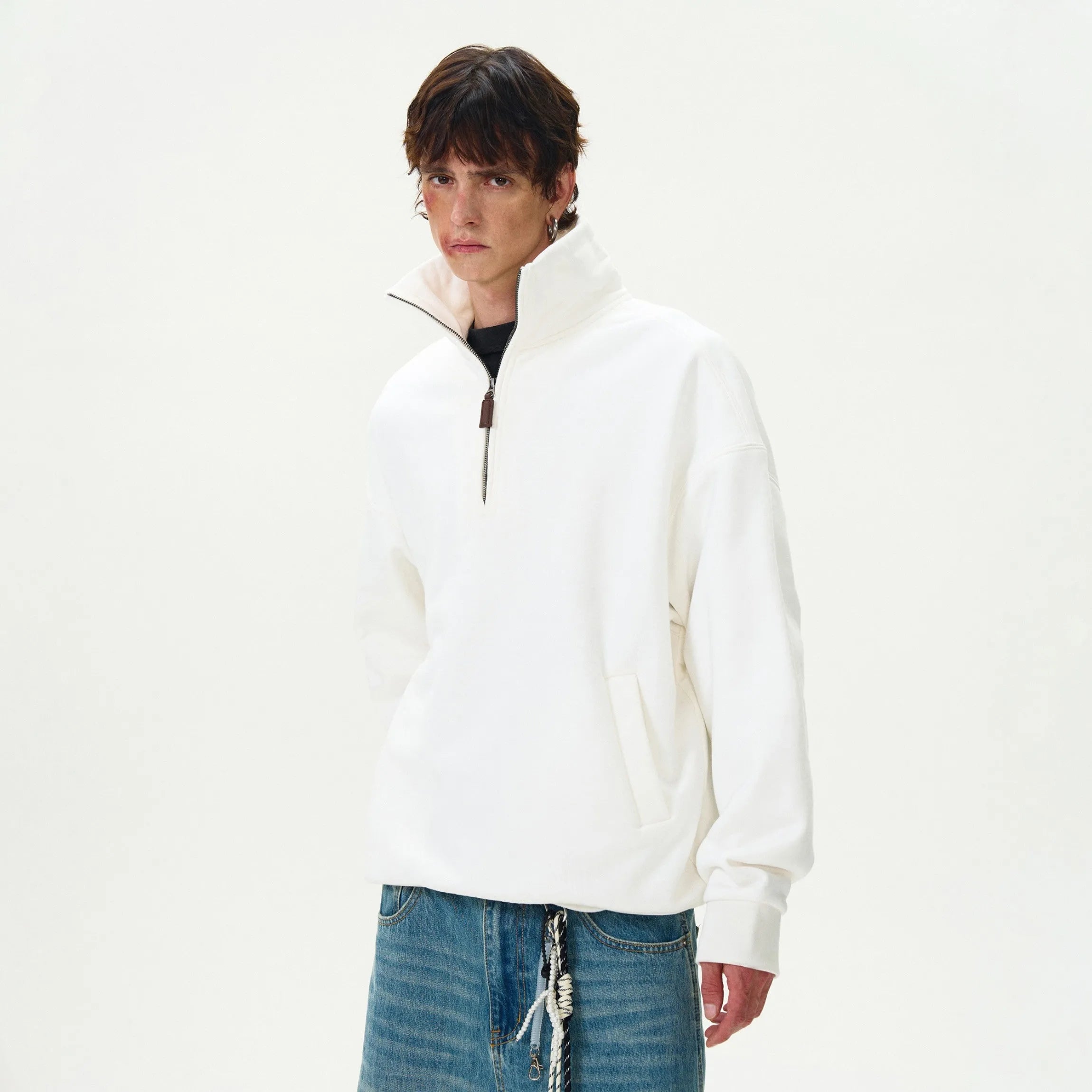 "Ma$on" Half-high Snow Collar Zipper Sweater