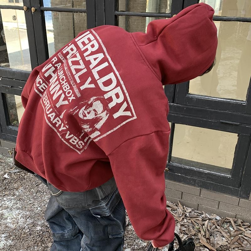 &quot;Heraldry&quot; Distressed Print Heavy Hoodie