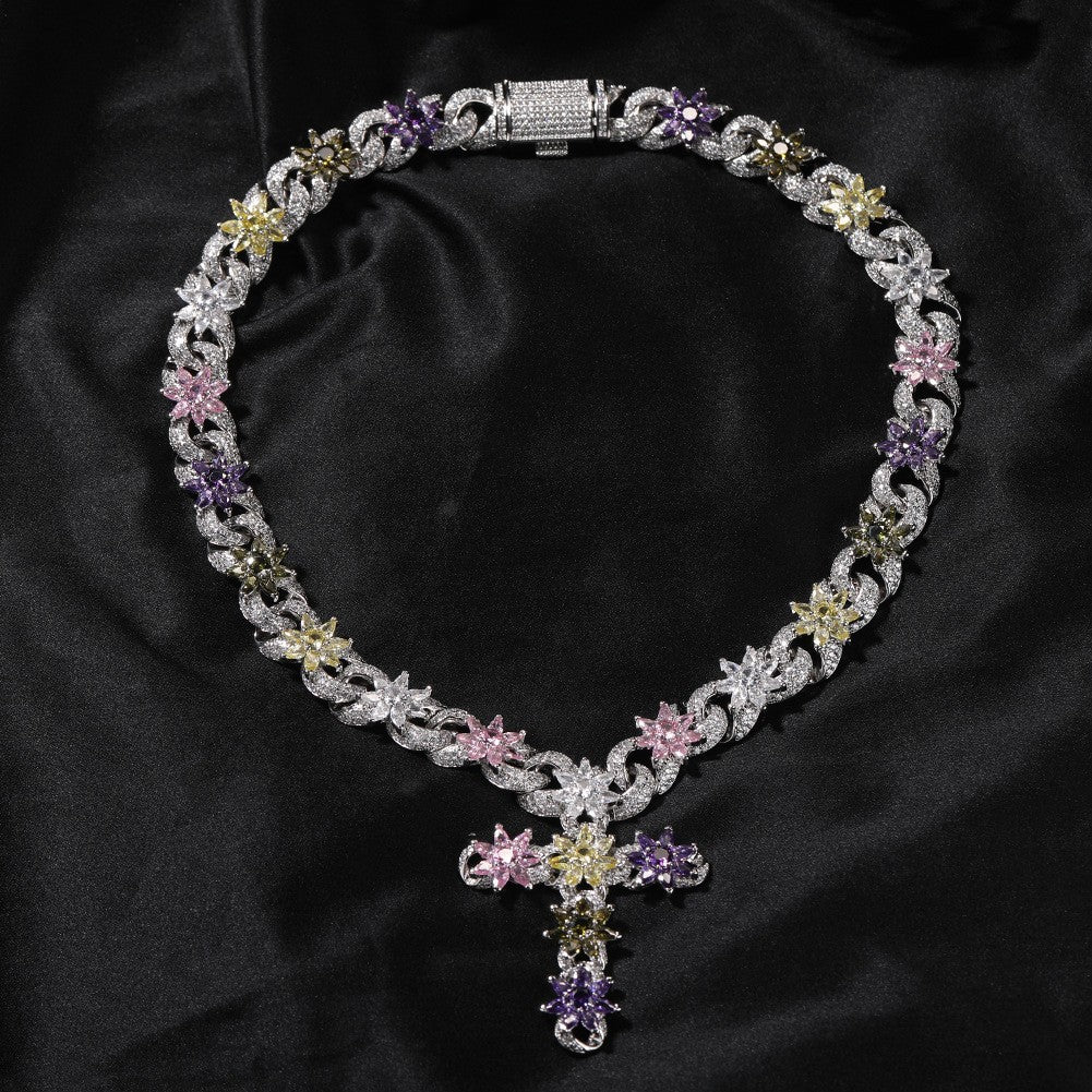 Ice Flower Cross Necklace