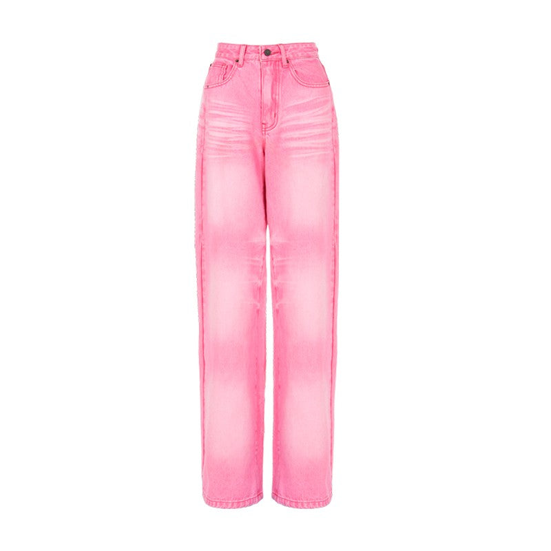 Distressed Pink Wide Leg Jeans