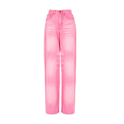 Distressed Pink Wide Leg Jeans