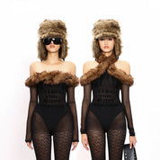 Velvet Fur Mesh Jumpsuit