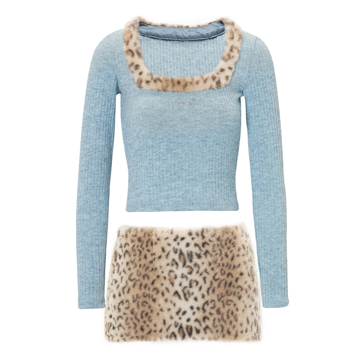 Y2K Leopard Knit Skirt Set