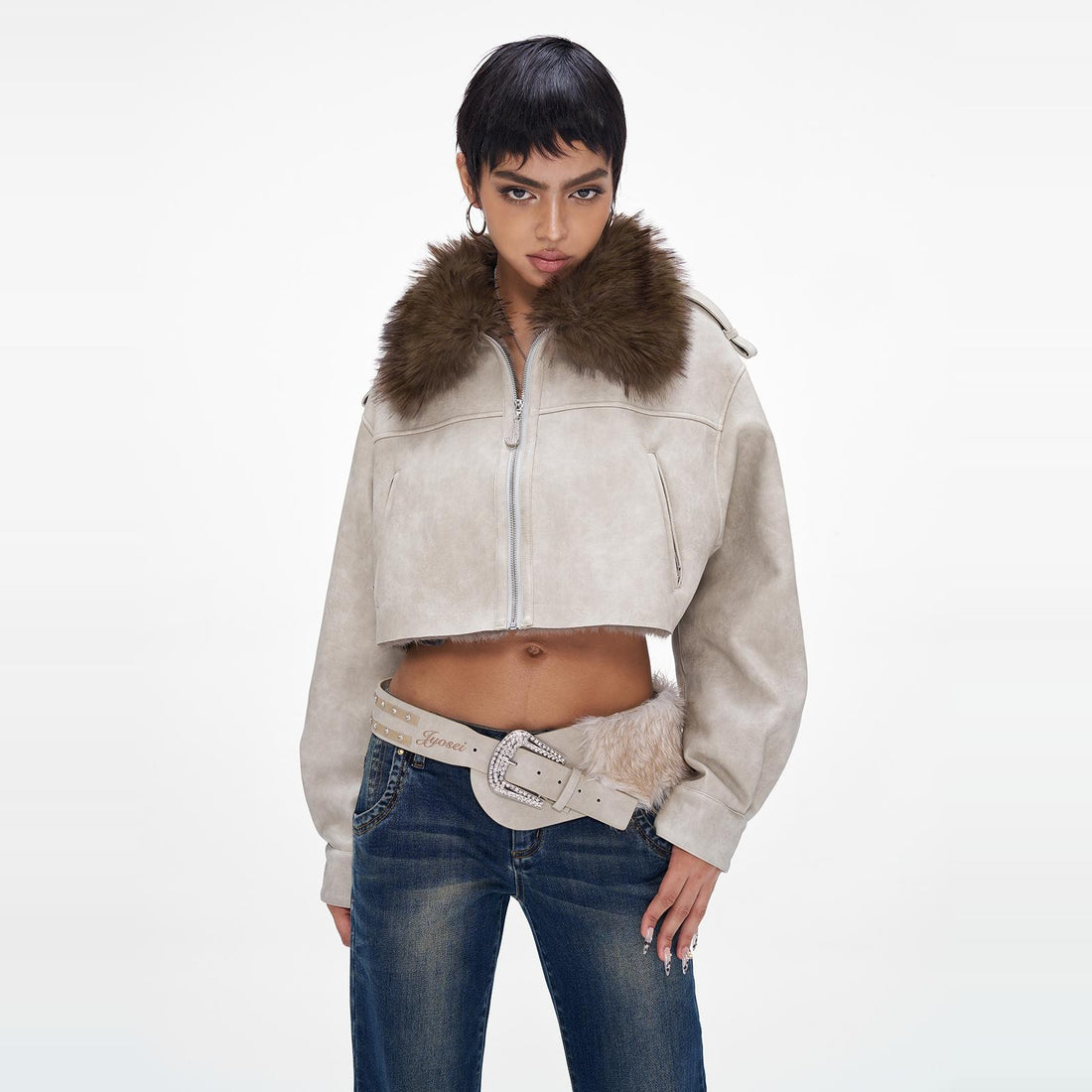 Fur Collar Cropped Jacket