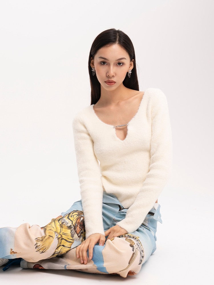 Velveteen V-Neck Long Sleeves