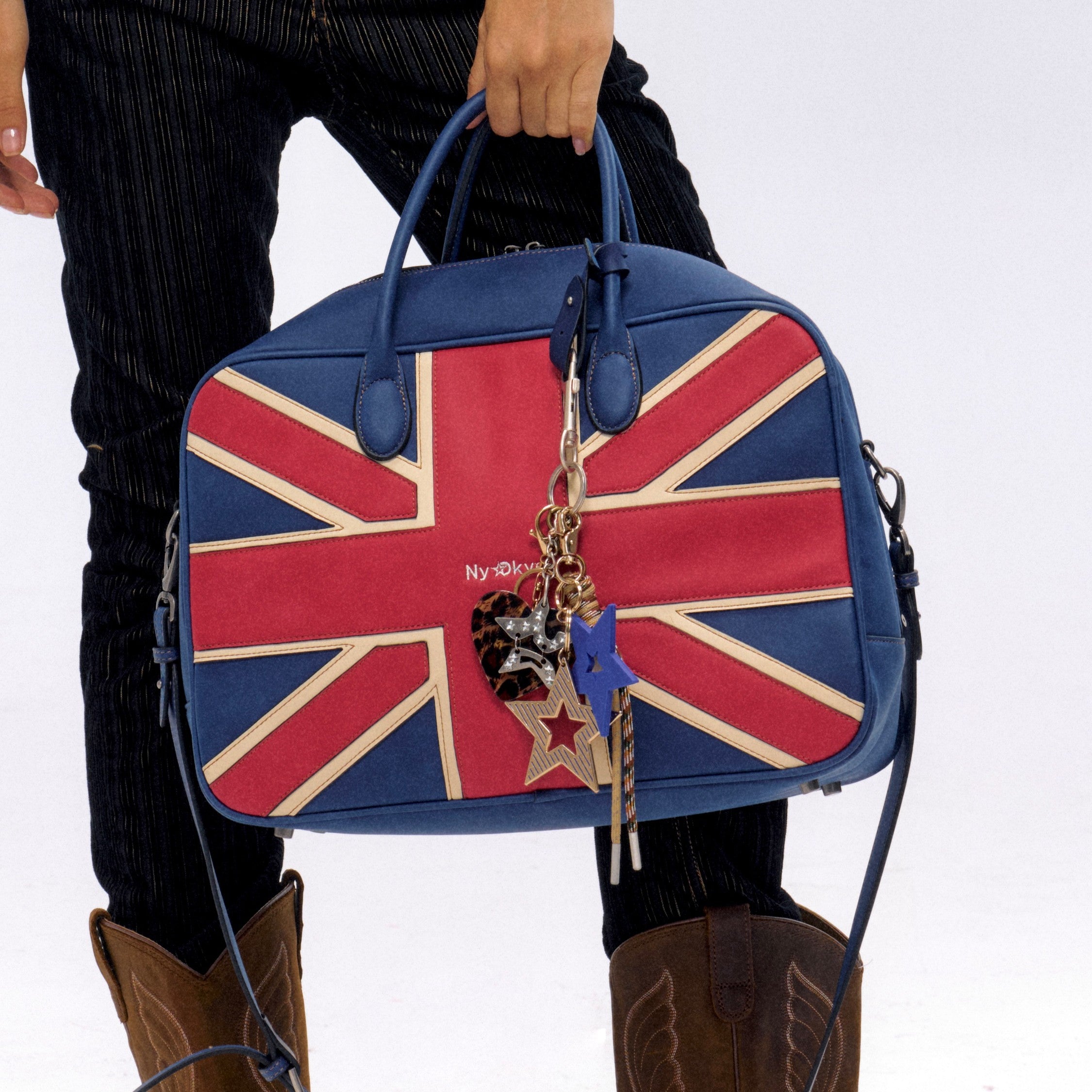 NyDkyel™ 2024 Fall/Winter Union Jack Embroidery PU Boston Leather Bag