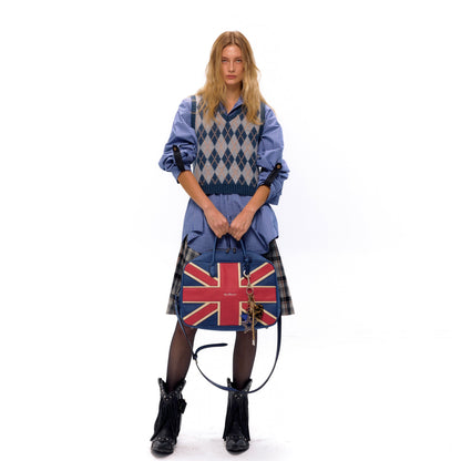 NyDkyel™ 2024 Fall/Winter Union Jack Embroidery PU Boston Leather Bag