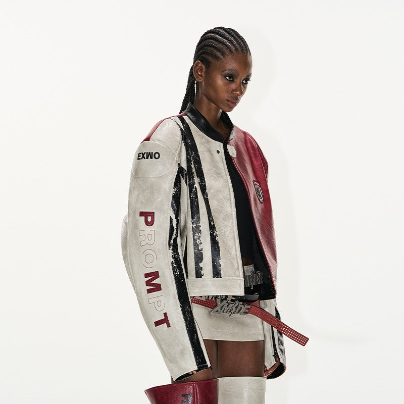 Leather Contrast Color Sports Jacket