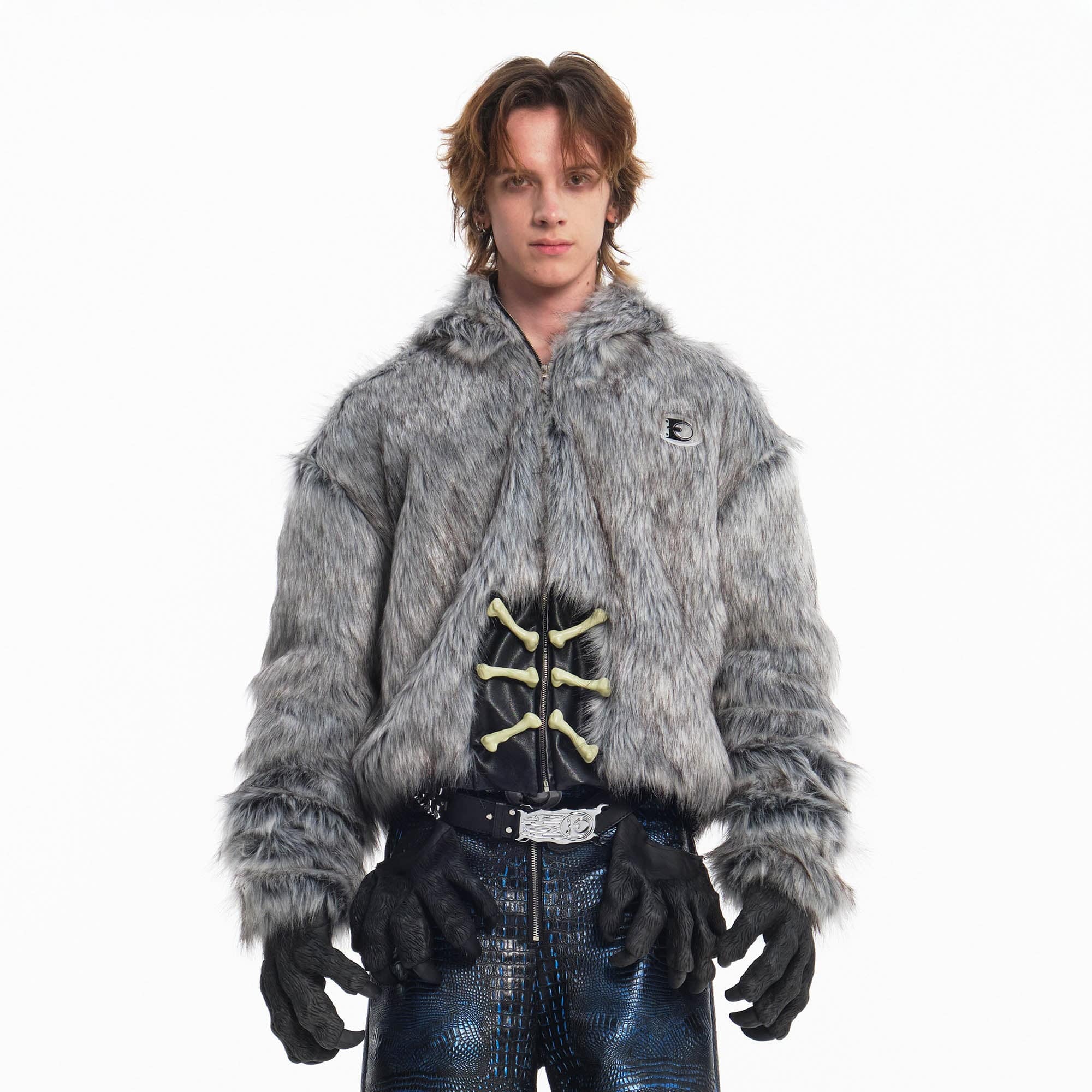 Detachable Claw Faux Fur Hooded Jacket