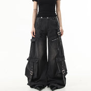 Ribbon Design Ripped Baggy Jeans