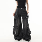 Ribbon Design Ripped Baggy Jeans