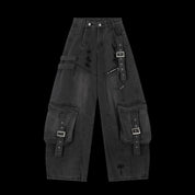 Ribbon Design Ripped Baggy Jeans
