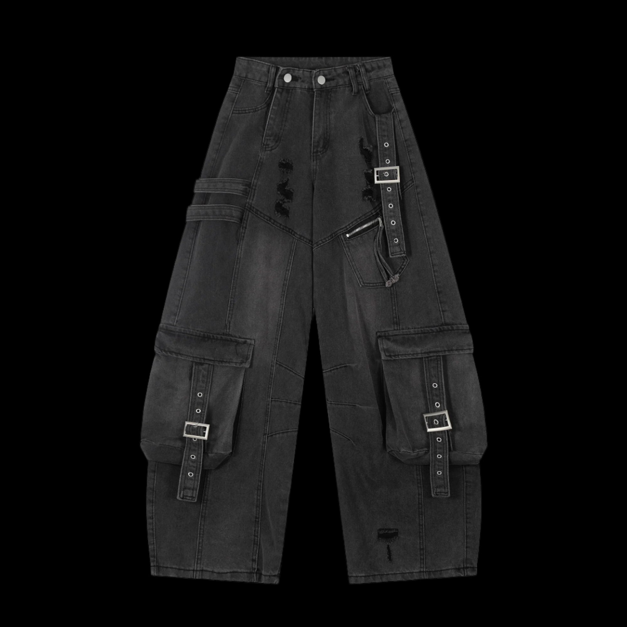 Ribbon Design Ripped Baggy Jeans