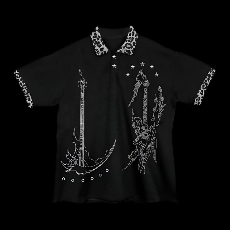 "Angel Demon" Leopard Print Polo Shirt