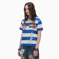 Striped Parental Advisory Collar Tee
