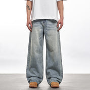 Light Blue Clean Fit Straight Baggy Jeans
