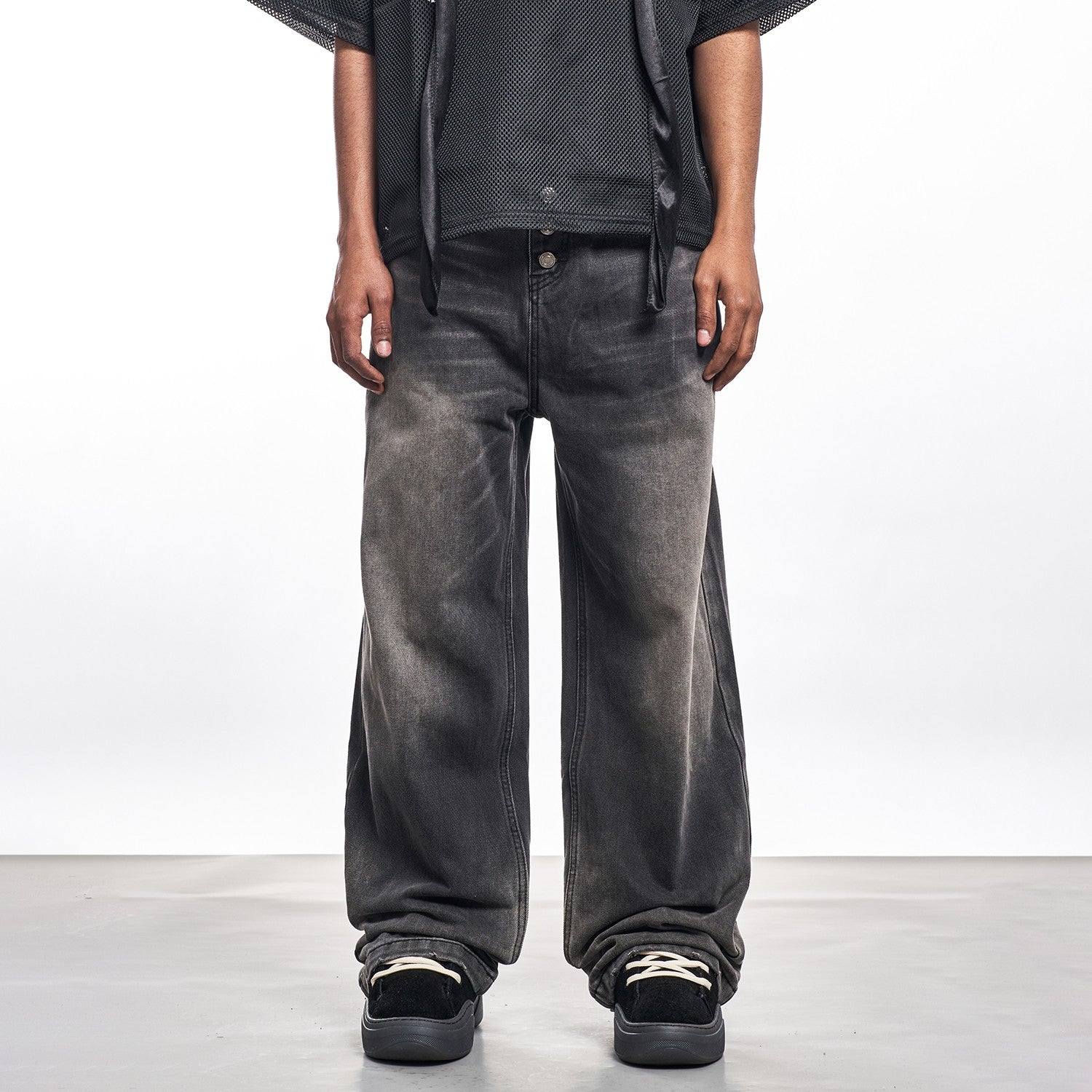 Five Button Straight Washed Jeans