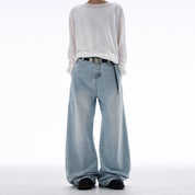Washed Drape Scimitar Baggy Jeans