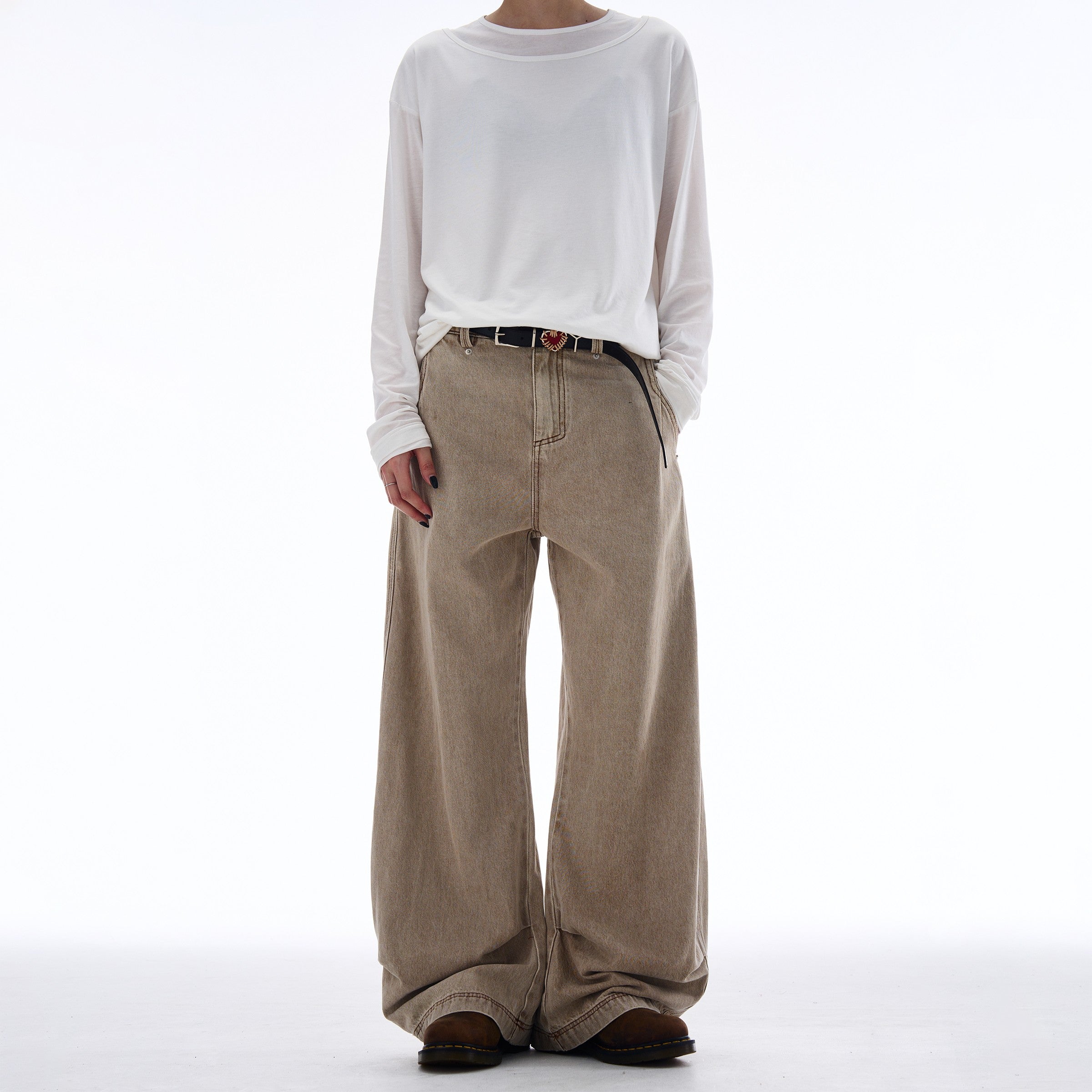 Washed Drape Scimitar Baggy Jeans