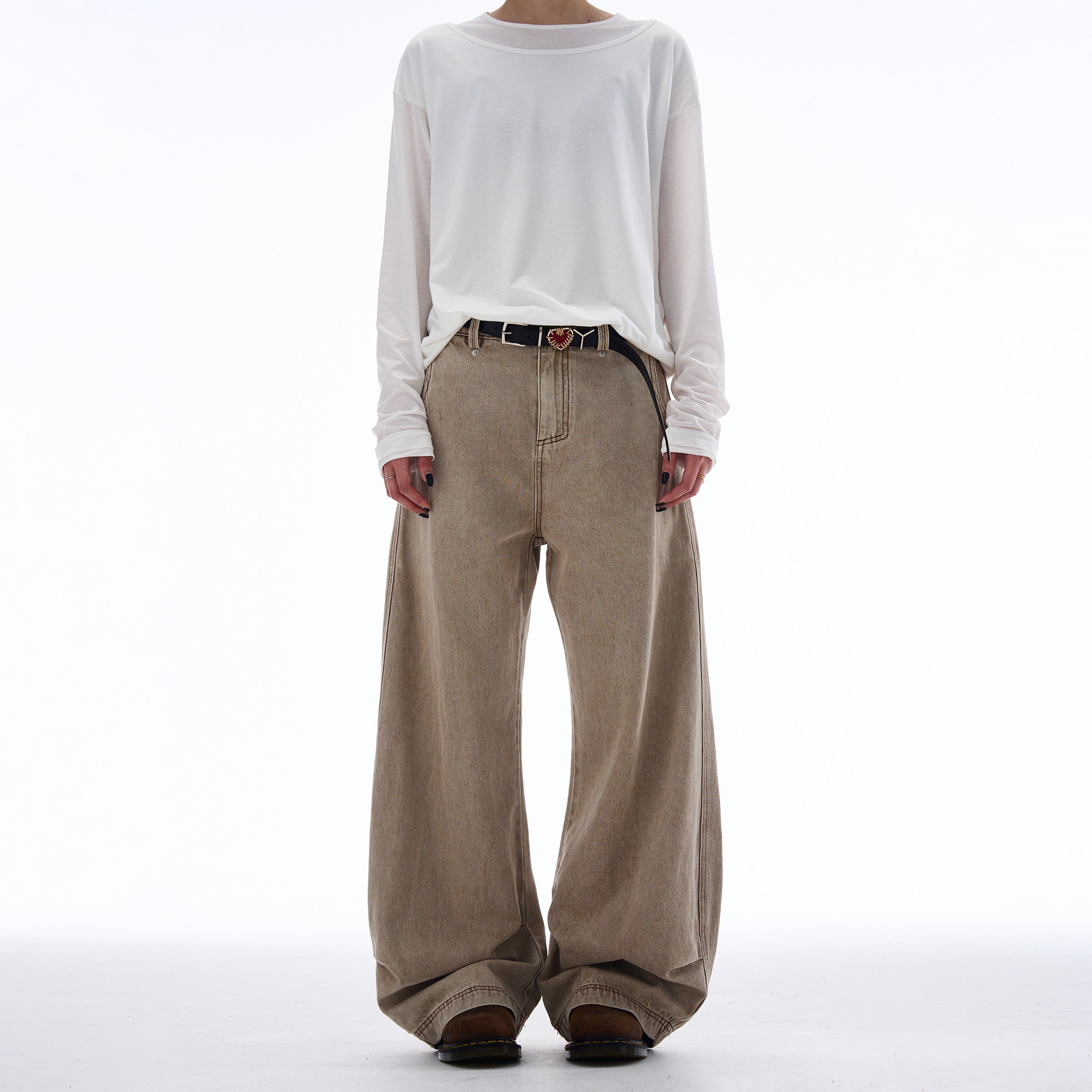 Washed Drape Scimitar Baggy Jeans