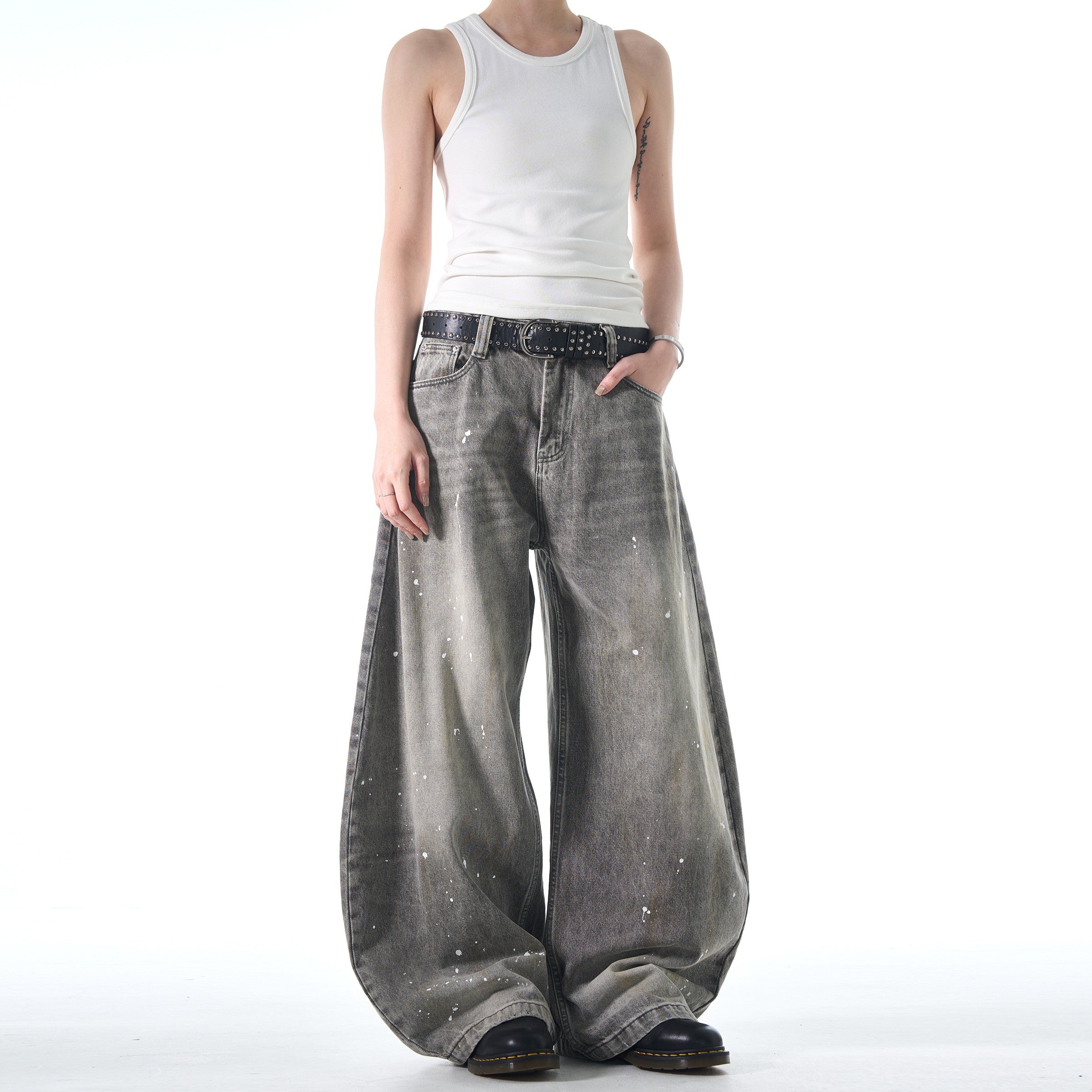 Ink Washed Scimitar Baggy Jeans