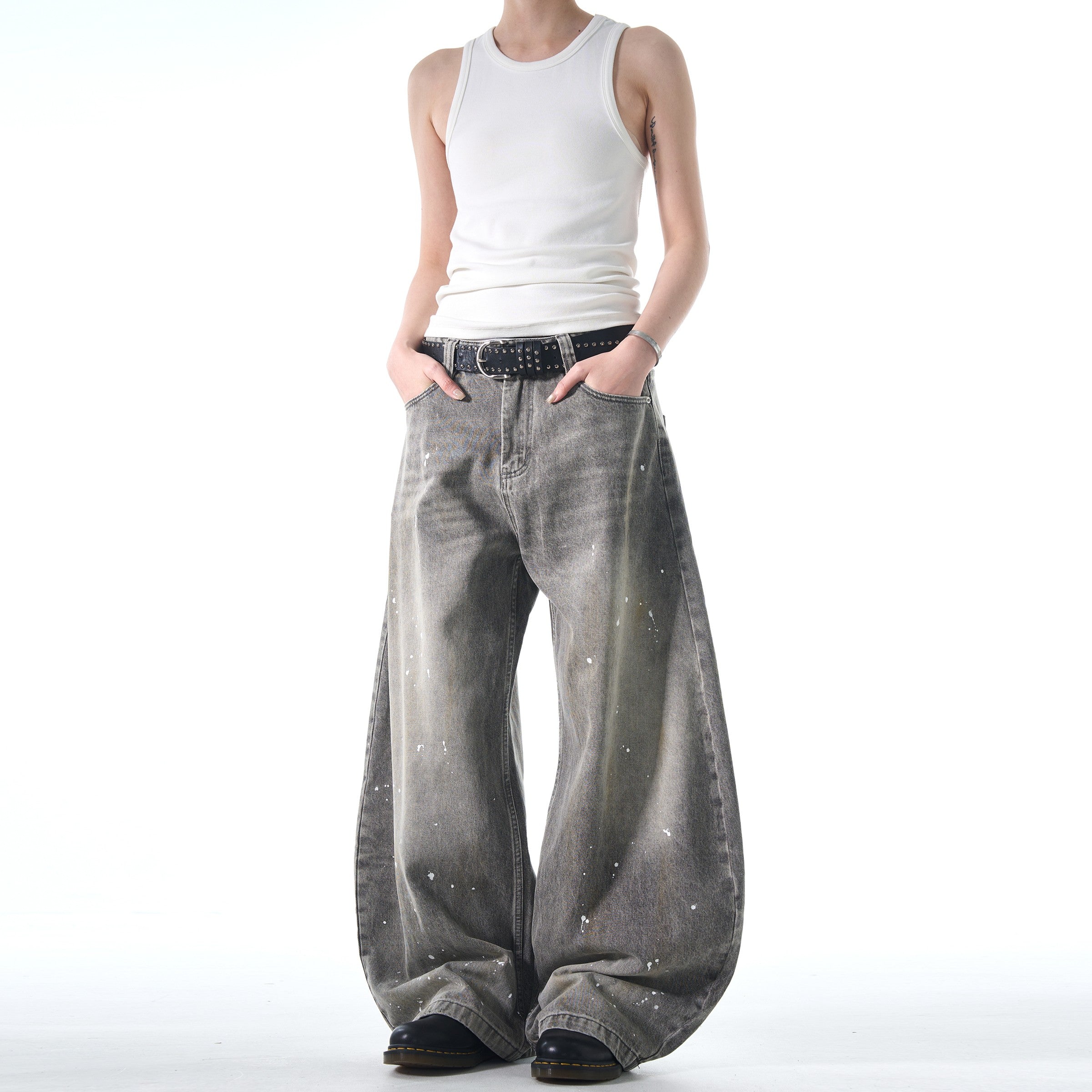 Ink Washed Scimitar Baggy Jeans