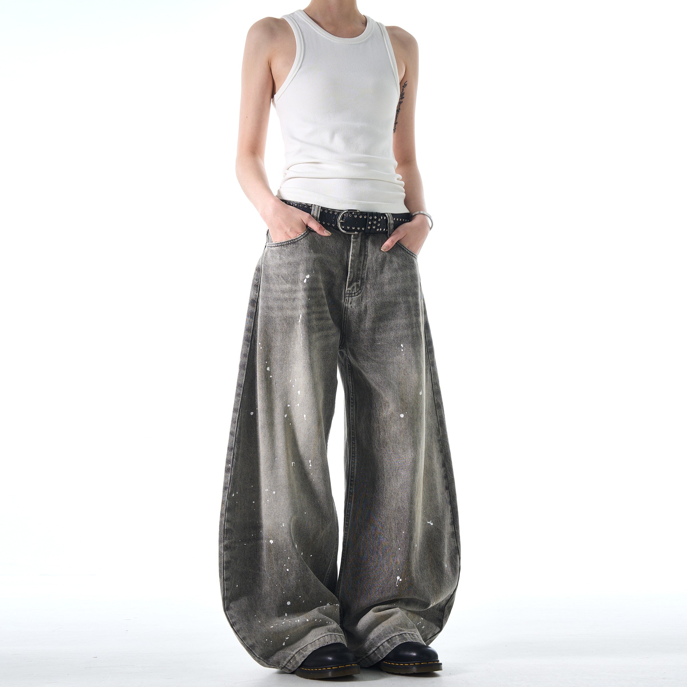 Ink Washed Scimitar Baggy Jeans