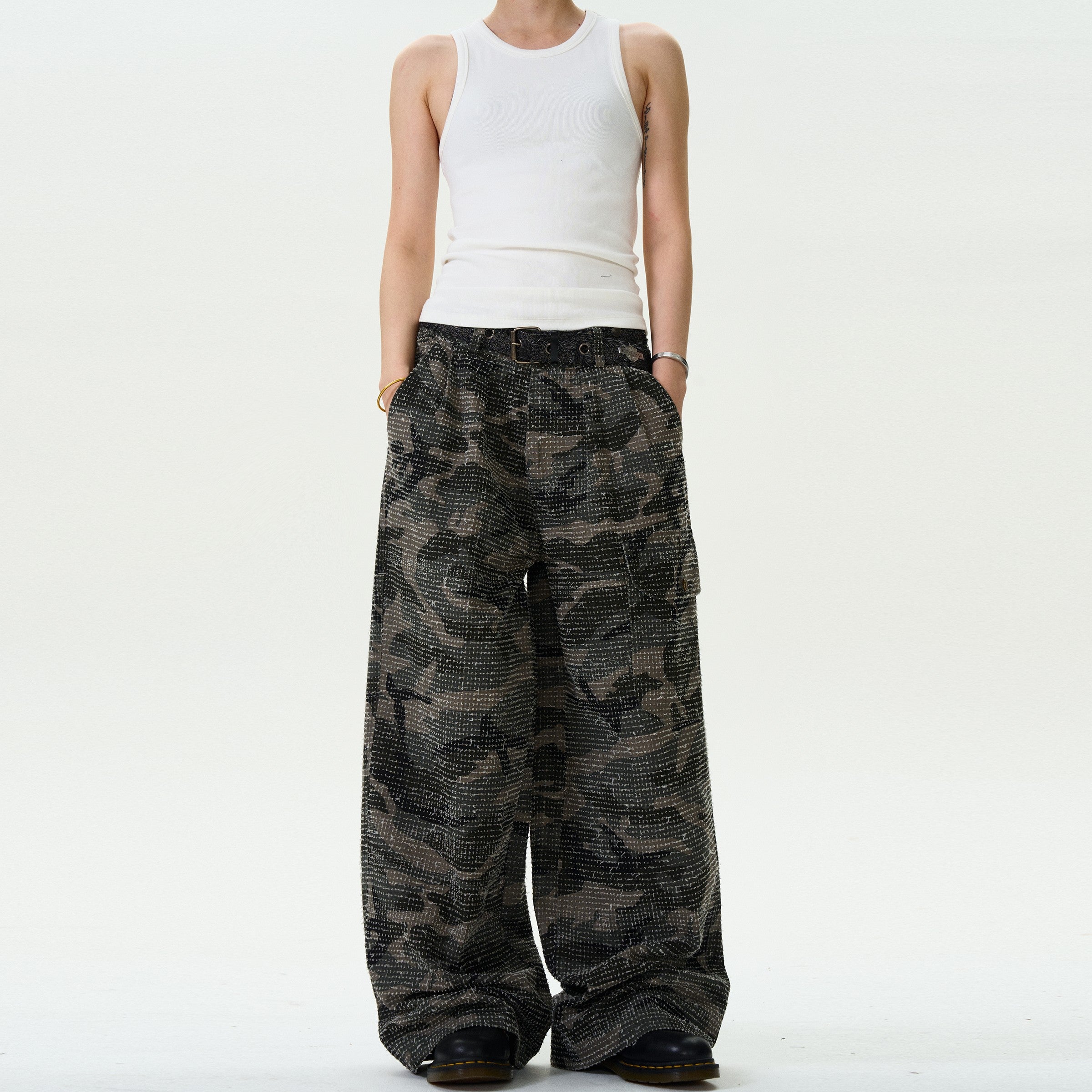 Jacquard Design Camouflage Baggy Jeans