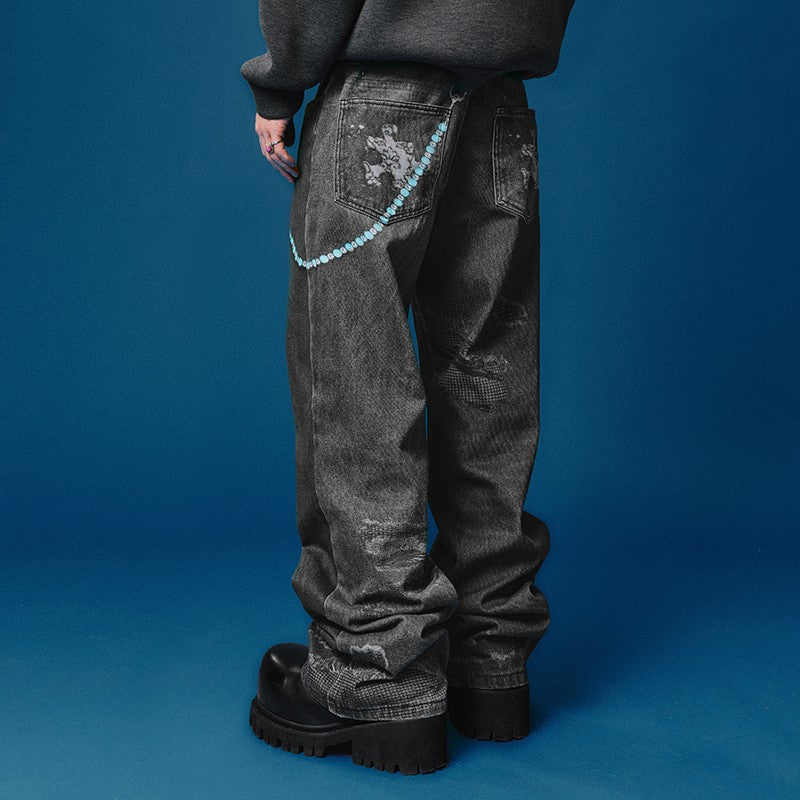 Chain Relief Print Jeans