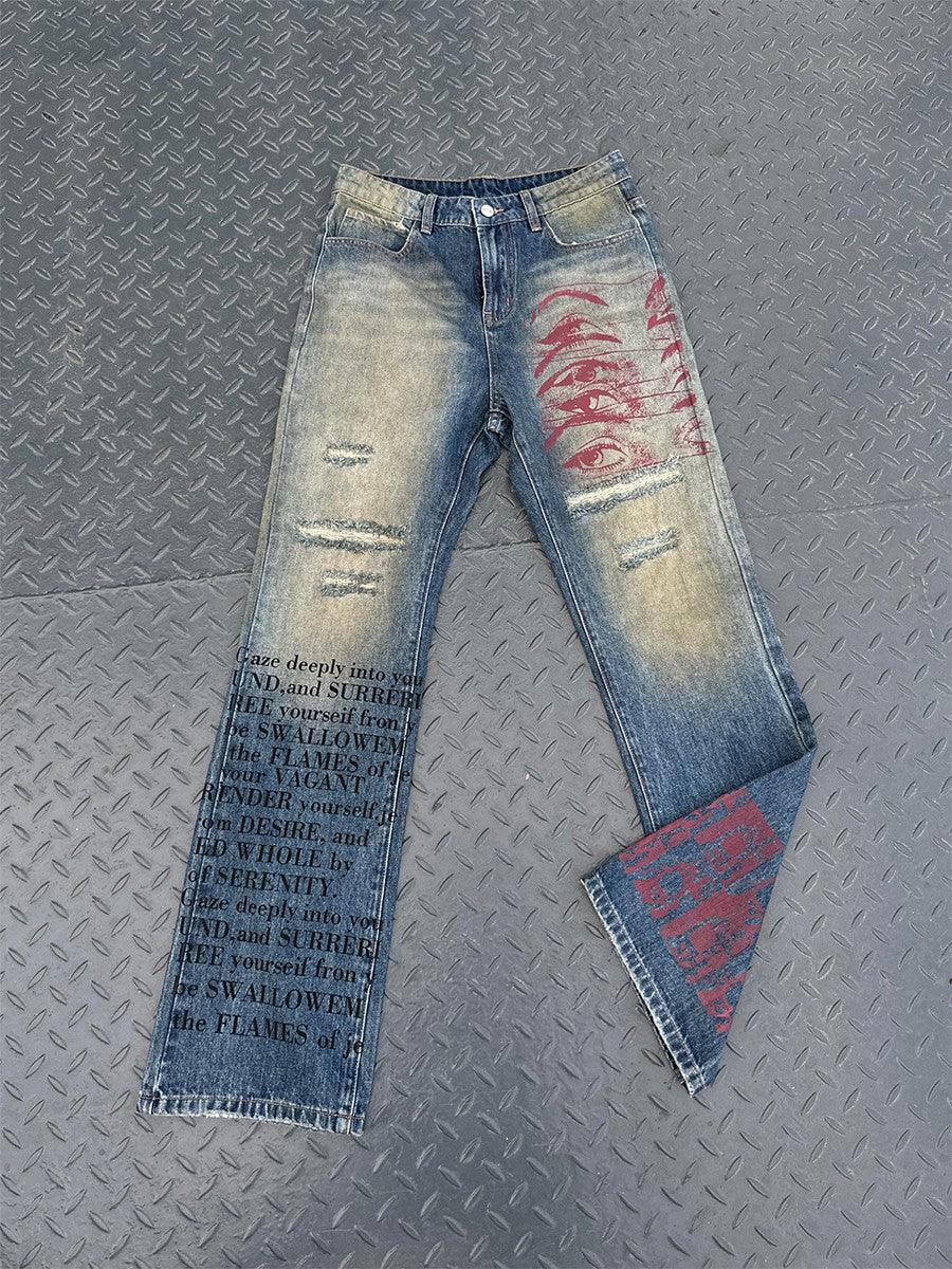 Lost Eyes BRG heavy washed distressed jeans - Dekayed