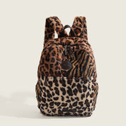 Limited Multi Leopard Print Plush Backpack front angle.