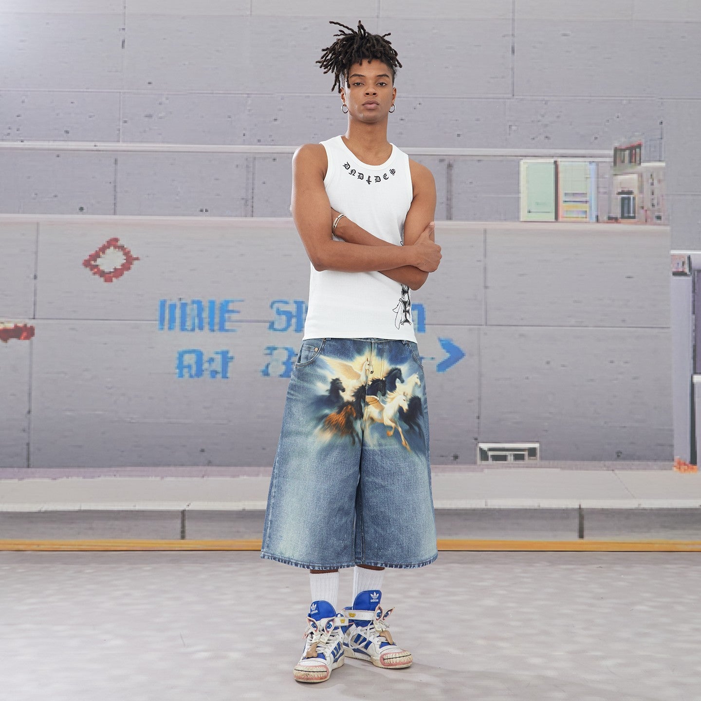 DND4DES Street Oil Painting Denim Shorts