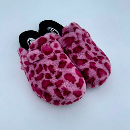 Pink Leopard Print Fur Clogs