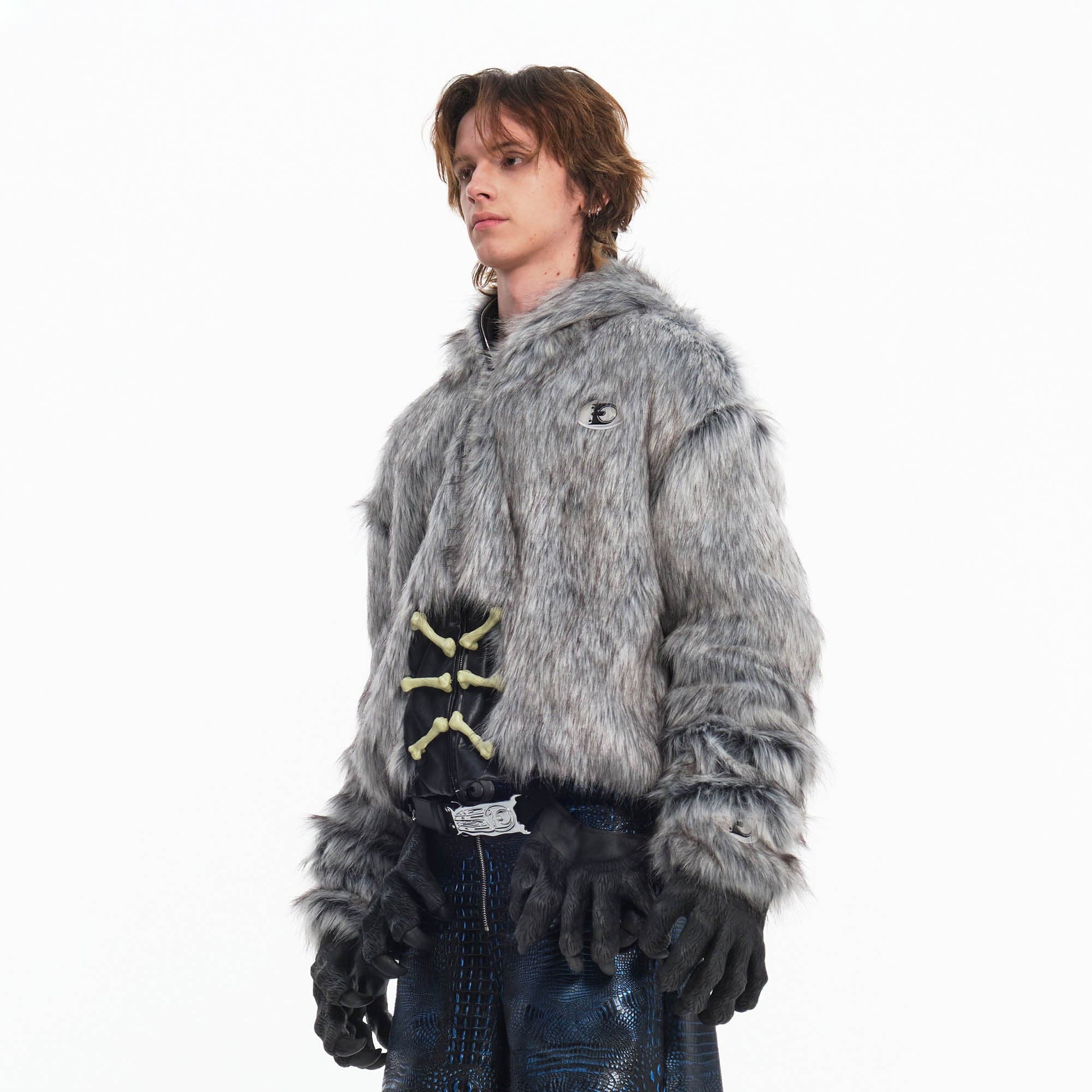 Detachable Claw Faux Fur Hooded Jacket