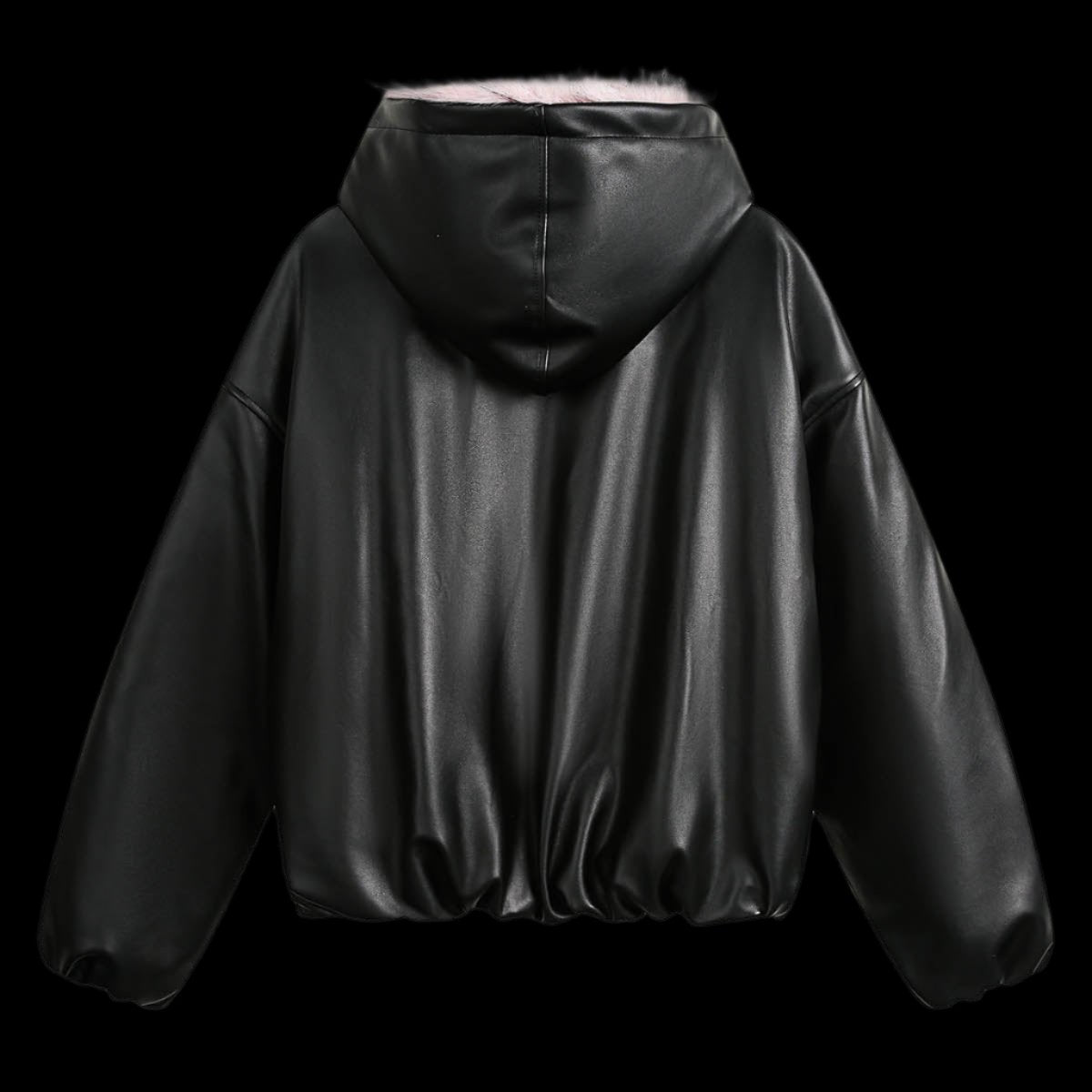 Leather Pink Fur Hooded Quilted Jacket