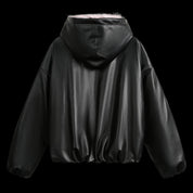 Leather Pink Fur Hooded Quilted Jacket