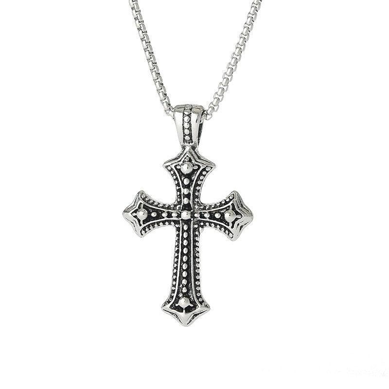 gothic camo cross necklace white background for second image.