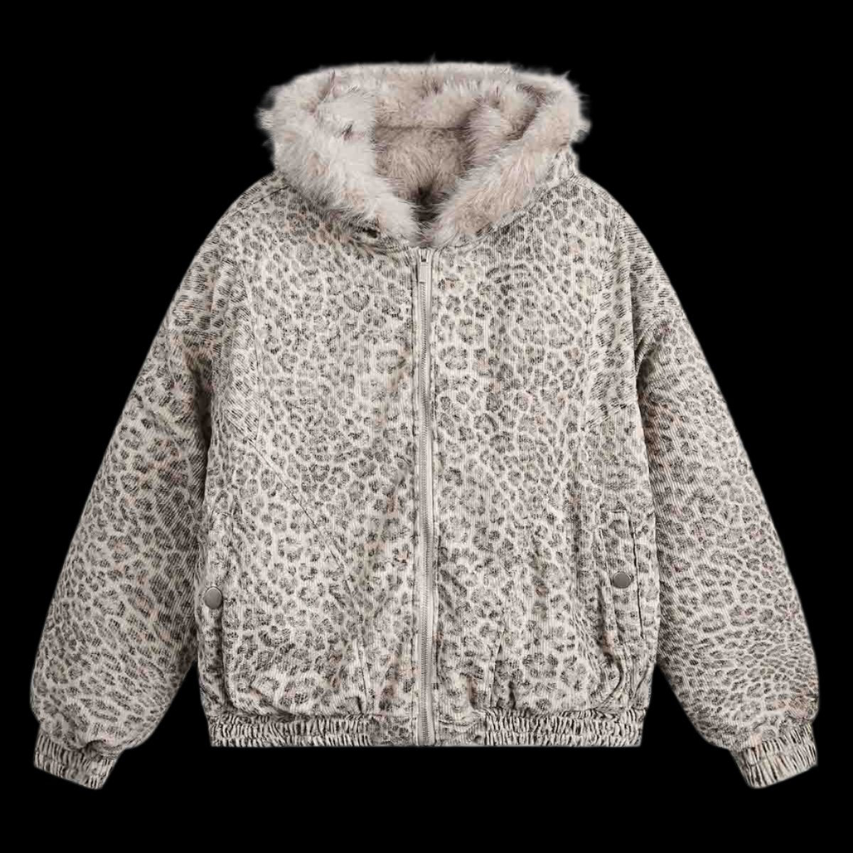 Cheetah Print Mink Fur Hooded Jacket
