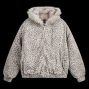 Cheetah Print Mink Fur Hooded Jacket