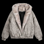 Cheetah Print Mink Fur Hooded Jacket